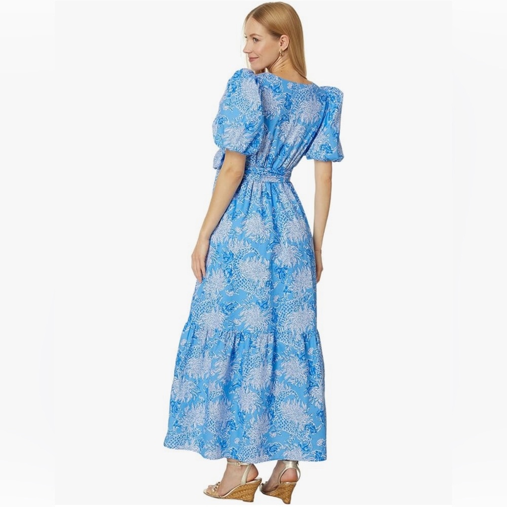 Lilly Pulitzer Ezralyn Short Sleeve Cotton Maxi Dress Boca Blue Croc - Picture 2 of 7
